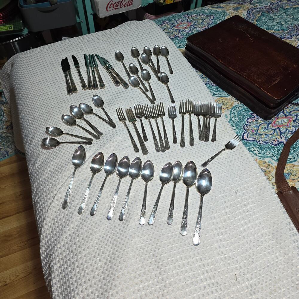 SIMEON L & GEORGE H RODGERS 49 PCS SILVER PLATED JASMINE SILVERWARE SET  (1939)